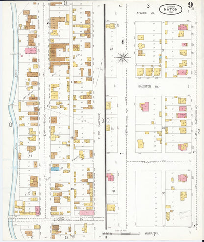 Sanborn Fire Insurance Map from Raton, Colfax County, New Mexico (1906), Sheet #0009 - Complete Map Set gallery image, historic Sanborn map, vintage wall art, New Mexico New Mexico