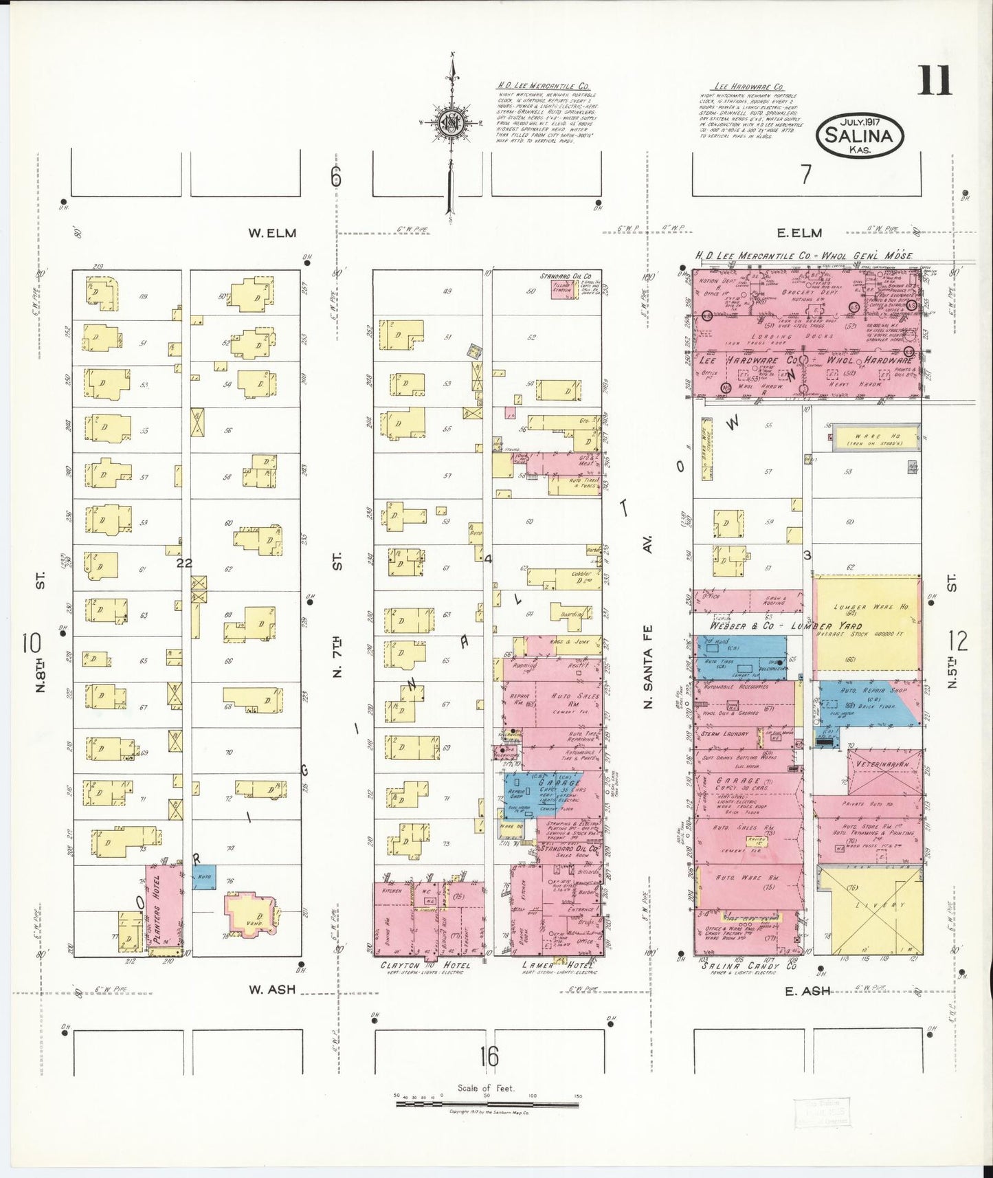 Sanborn Fire Insurance Map from Salina, Saline County, Kansas (1917), Sheet #0011 - Complete Map Set gallery image, historic Sanborn map, vintage wall art, Kansas Kansas