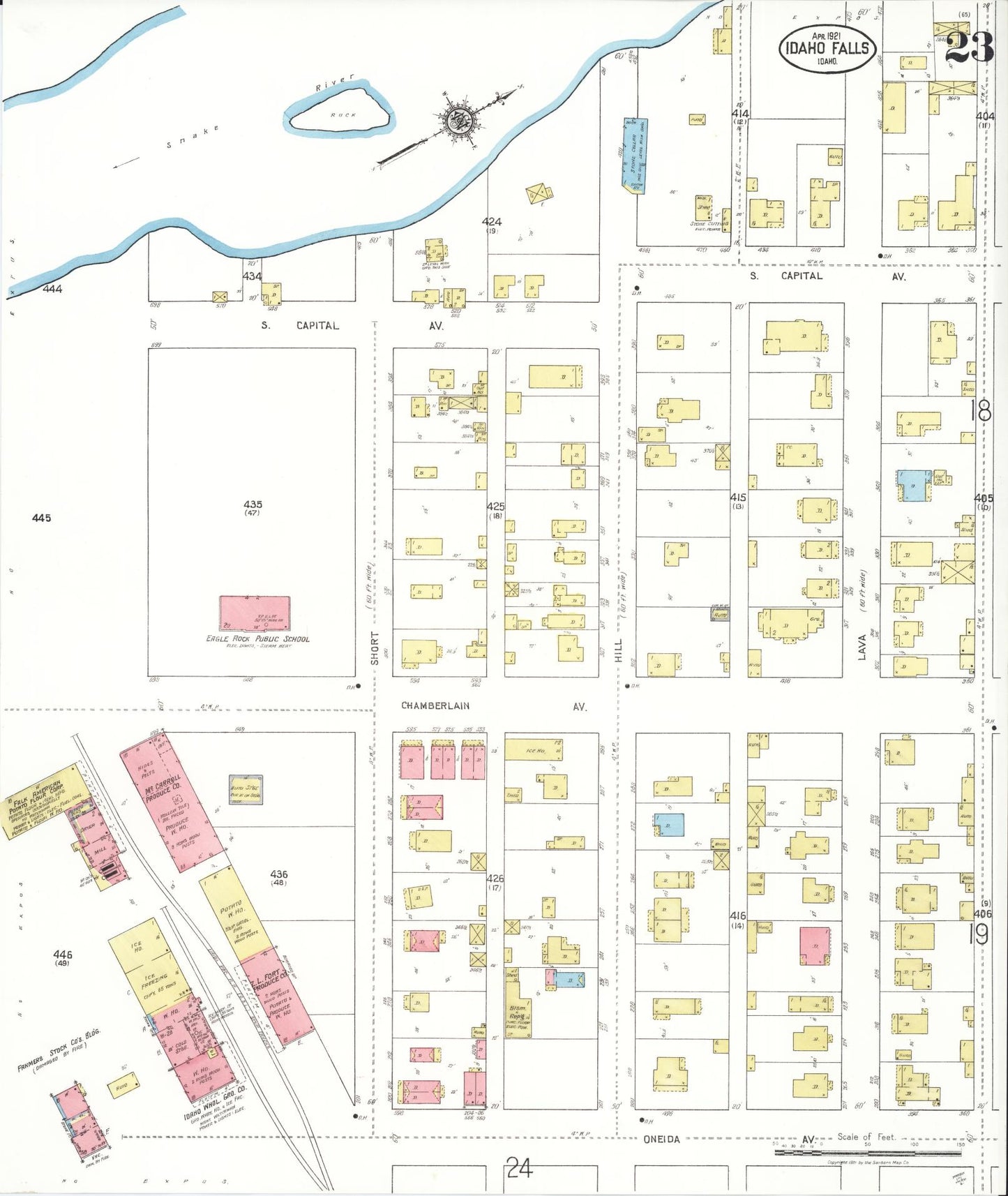 Sanborn Fire Insurance Map from Idaho Falls, Bonneville County, Idaho (1921), Sheet #0023 - Historic Sanborn Fire Insurance Map Print, vintage old map wall art, antique decor, genealogy gift, Idaho Idaho map