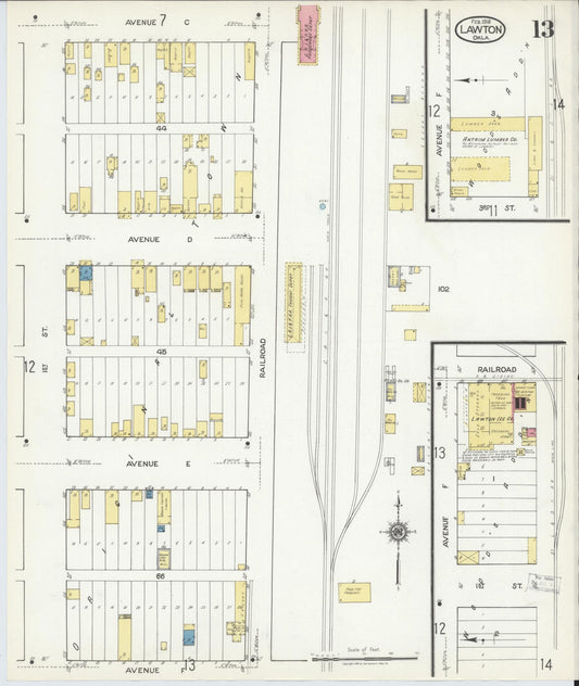 Sanborn Fire Insurance Map from Lawton, Comanche County, Oklahoma (1918), Sheet #0013 - Historic Sanborn Fire Insurance Map Print, vintage old map wall art, antique decor, genealogy gift, Oklahoma Oklahoma map
