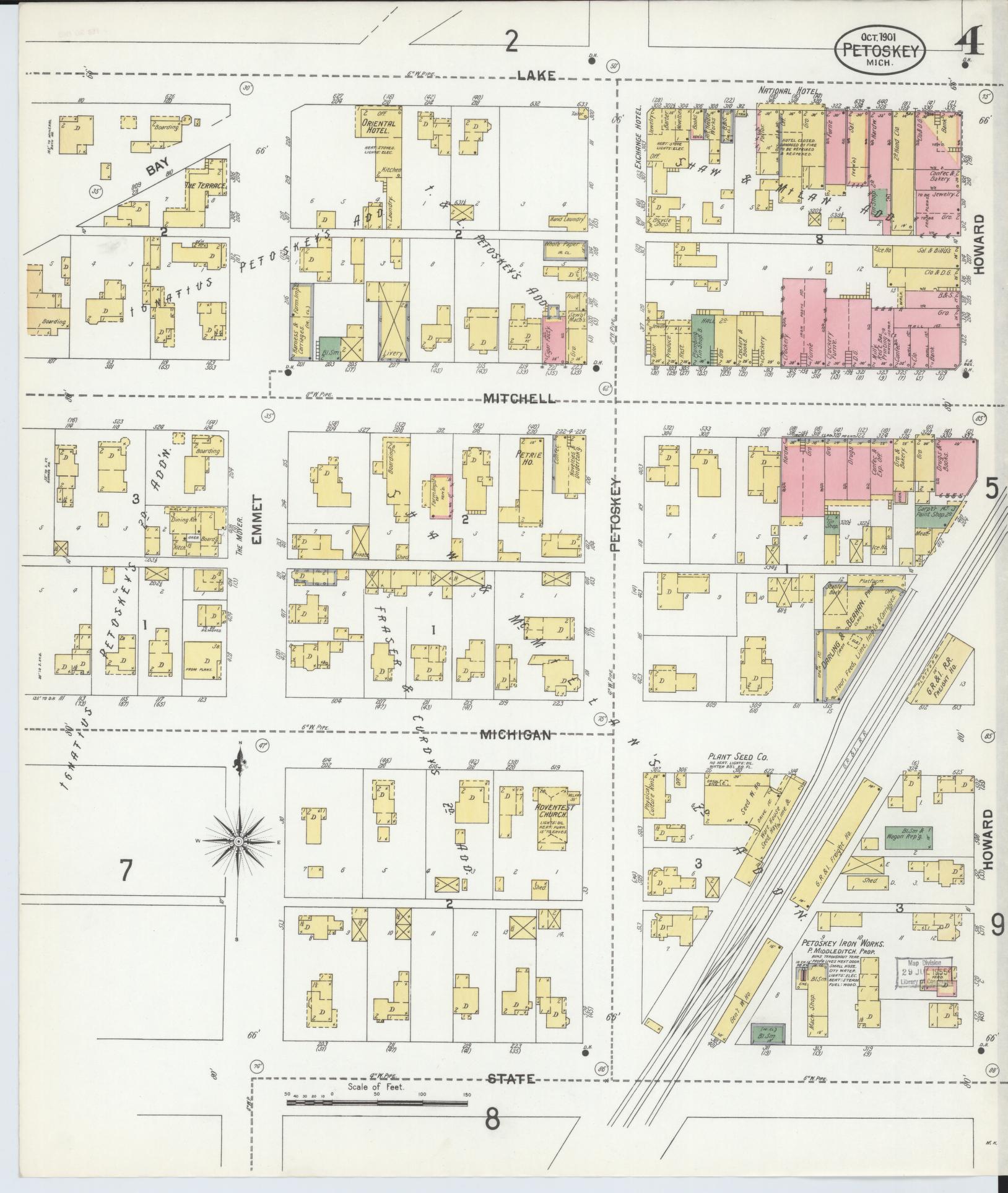 Sanborn Fire Insurance Map from Petoskey, Emmet County, Michigan (1901), Sheet #0004 - Complete Map Set gallery image, historic Sanborn map, vintage wall art, Michigan Michigan