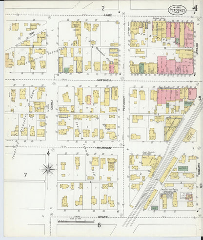Sanborn Fire Insurance Map from Petoskey, Emmet County, Michigan (1901), Sheet #0004 - Complete Map Set gallery image, historic Sanborn map, vintage wall art, Michigan Michigan