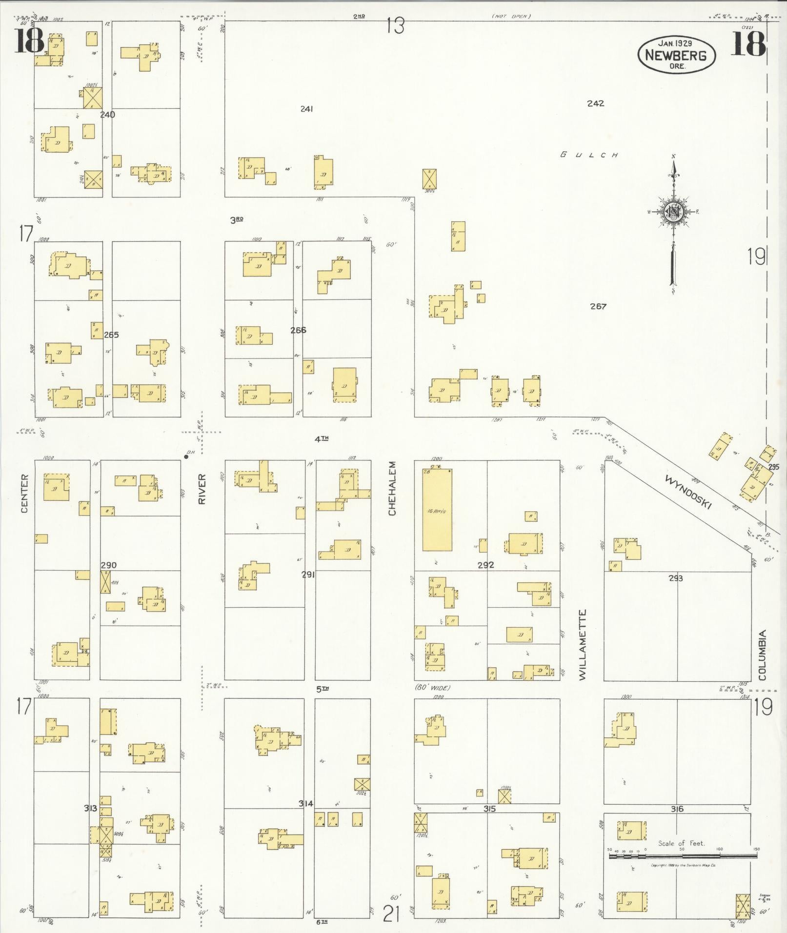 Sanborn Fire Insurance Map from Newberg, Yamhill County, Oregon (1929), Sheet #0018 - Complete Map Set gallery image, historic Sanborn map, vintage wall art, Oregon Oregon