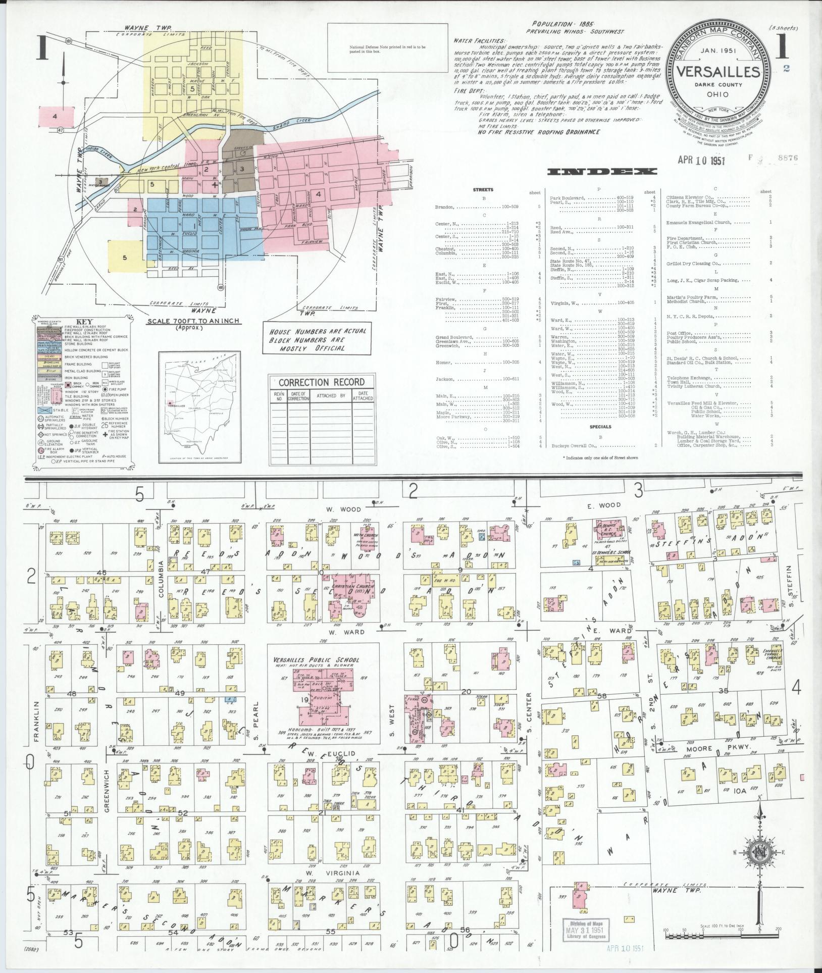 Sanborn Fire Insurance Map from Versailles, Darke County, Ohio (1951), Sheet #0001 - Complete Map Set gallery image, historic Sanborn map, vintage wall art, Ohio Ohio