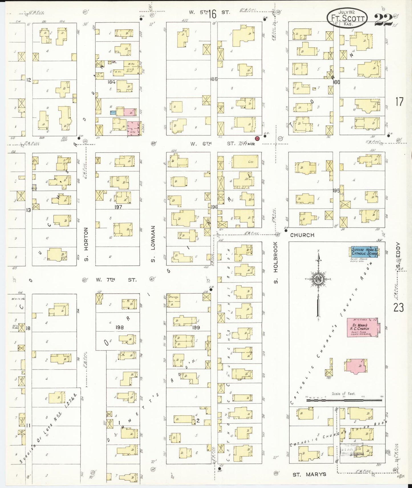 Sanborn Fire Insurance Map from Fort Scott, Bourbon County, Kansas (1912), Sheet #0022 - Complete Map Set gallery image, historic Sanborn map, vintage wall art, Kansas Kansas