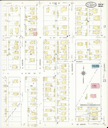 Sanborn Fire Insurance Map from Fort Scott, Bourbon County, Kansas (1912), Sheet #0022 - Complete Map Set gallery image, historic Sanborn map, vintage wall art, Kansas Kansas