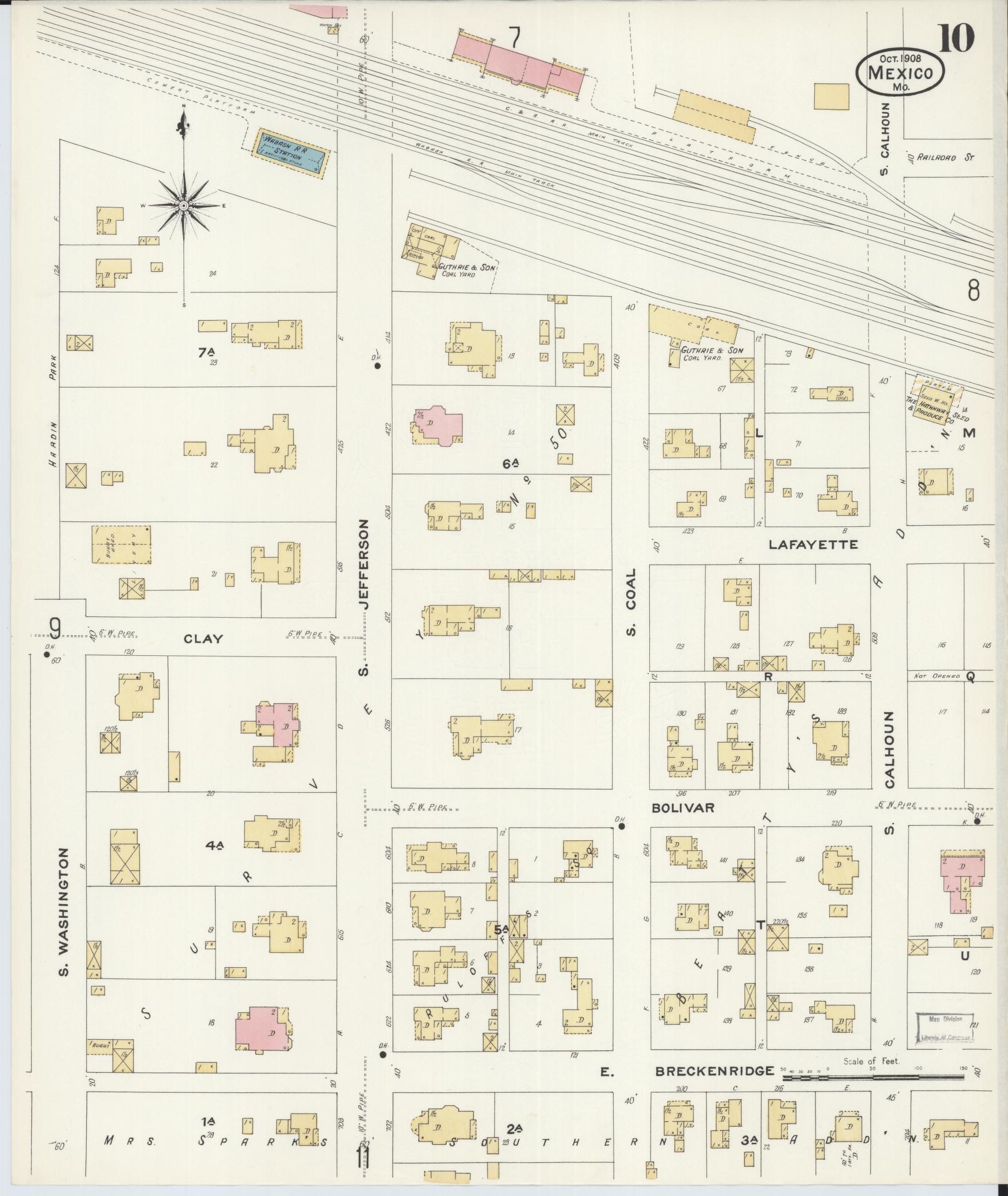 Sanborn Fire Insurance Map from Mexico, Audrain County, Missouri (1908), Sheet #0010 - Complete Map Set gallery image, historic Sanborn map, vintage wall art, Missouri Missouri