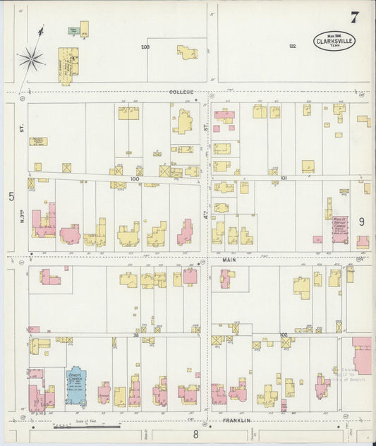 Sanborn Fire Insurance Map from Clarksville, Montgomery County, Tennessee (1898), Sheet #0007 - Historic Sanborn Fire Insurance Map Print, vintage old map wall art, antique decor, genealogy gift, Tennessee Tennessee map