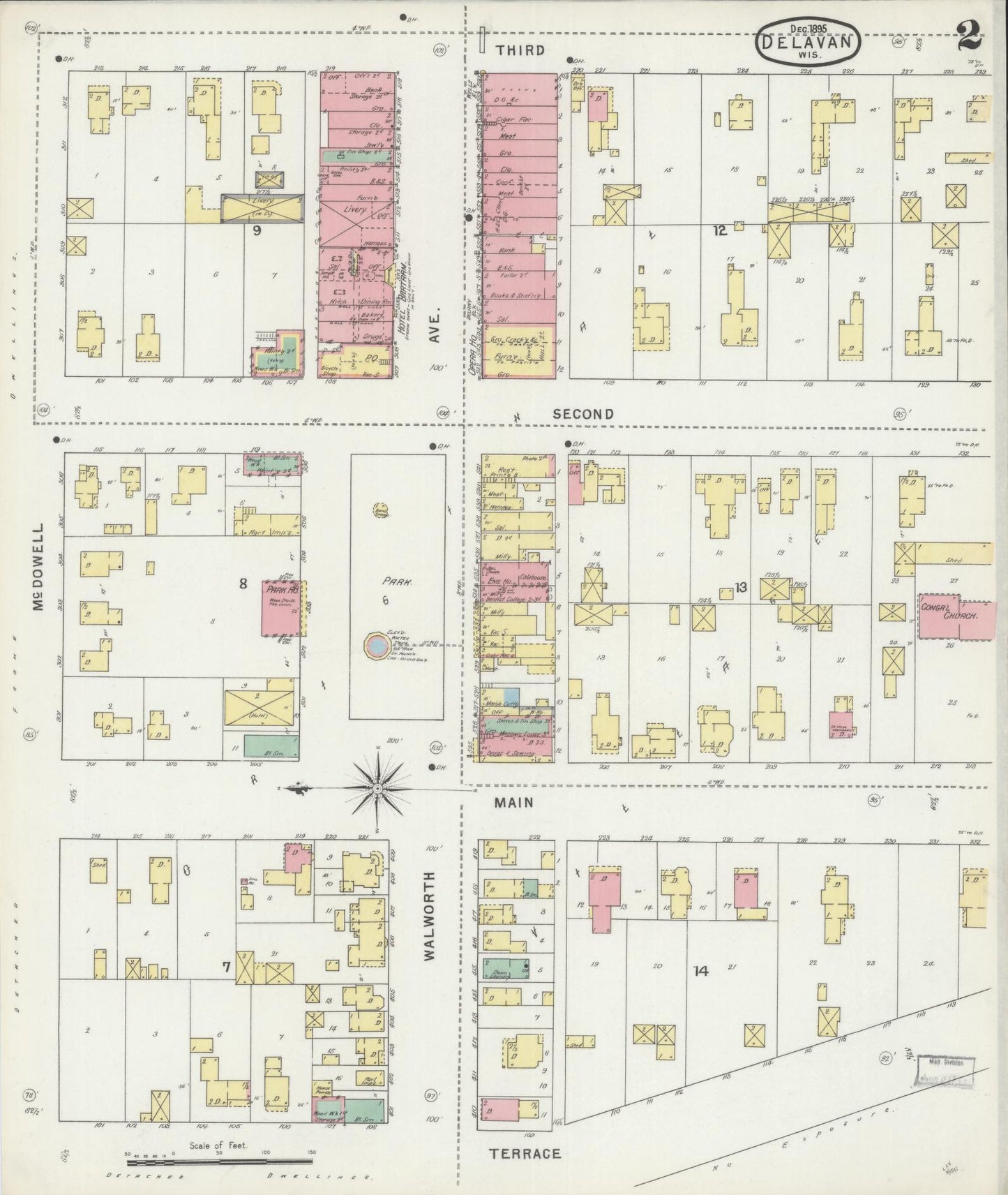 Sanborn Fire Insurance Map from Delavan, Walworth County, Wisconsin (1895), Sheet #0002 - Complete Map Set gallery image, historic Sanborn map, vintage wall art, Wisconsin Wisconsin