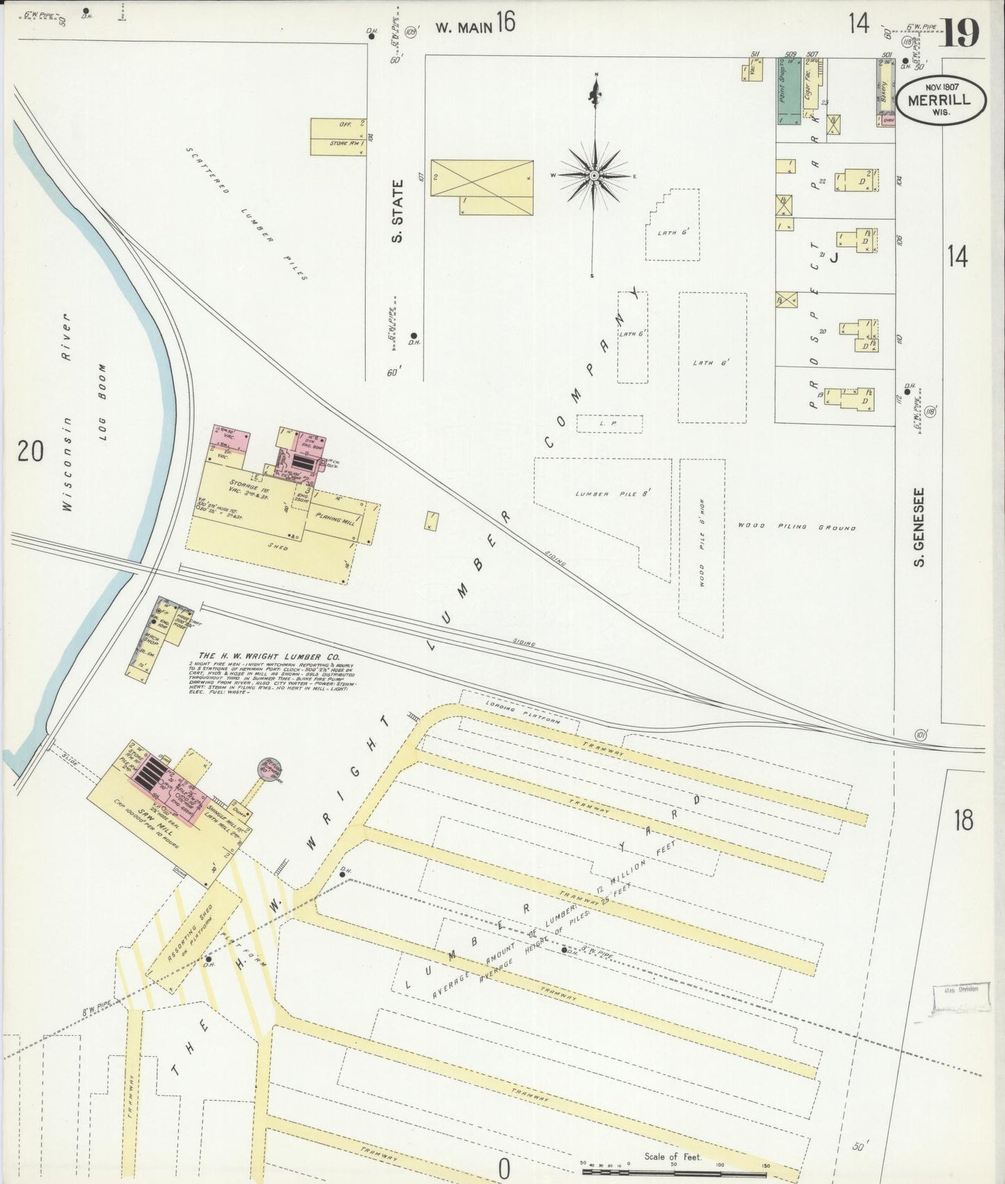 Sanborn Fire Insurance Map from Merrill, Lincoln County, Wisconsin (1907), Sheet #0019 - Complete Map Set gallery image, historic Sanborn map, vintage wall art, Wisconsin Wisconsin