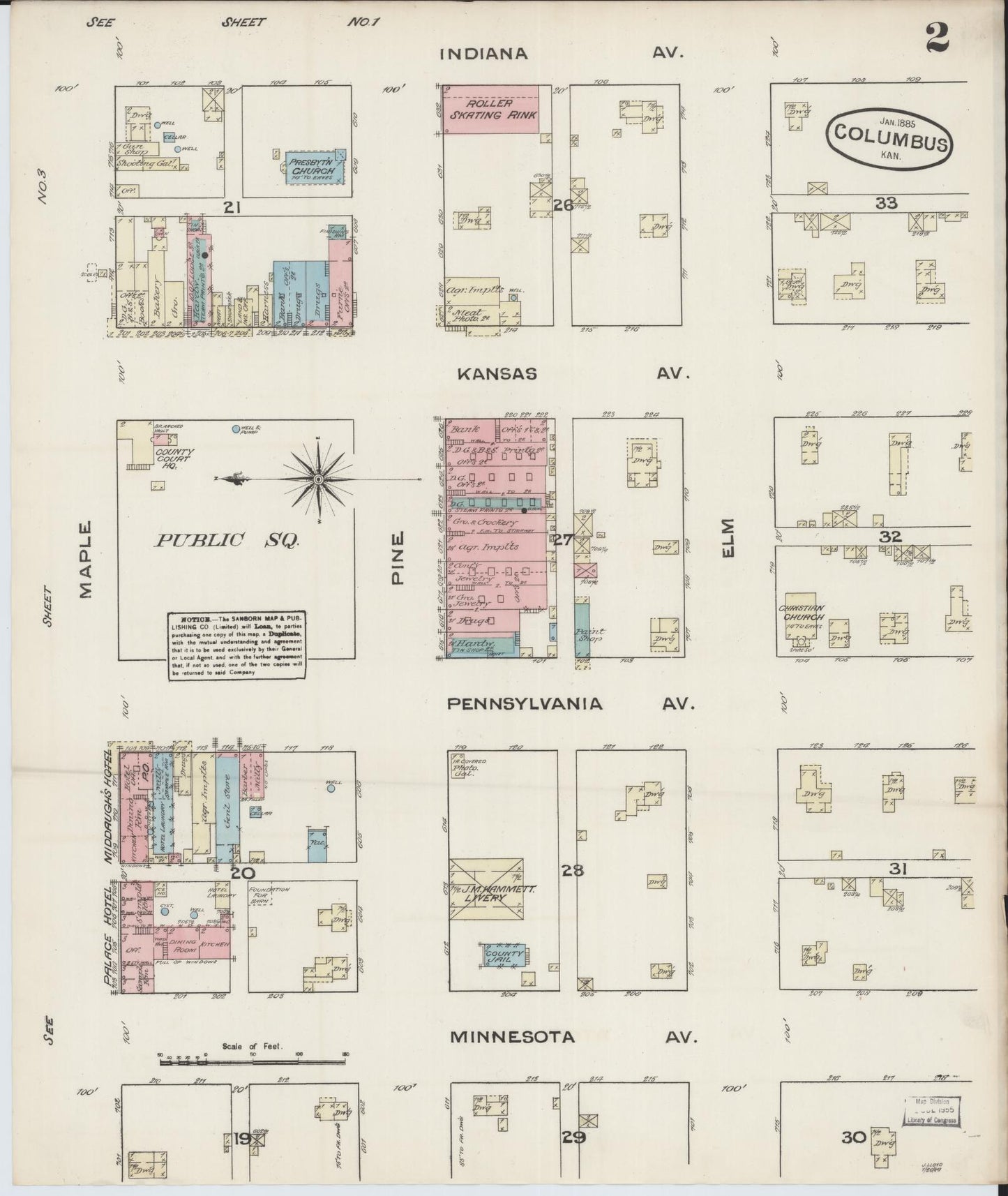 Sanborn Fire Insurance Map from Columbus, Cherokee County, Kansas (1885), Sheet #0002 - Complete Map Set gallery image, historic Sanborn map, vintage wall art, Kansas Kansas