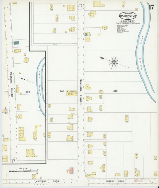 Sanborn Fire Insurance Map from Washington, Warren County, New Jersey (1909), Sheet #0017 - Historic Sanborn Fire Insurance Map Print, vintage old map wall art, antique decor, genealogy gift, Washington Washington map