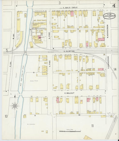 Sanborn Fire Insurance Map from Lock Haven, Clinton County, Pennsylvania (1896), Sheet #0004 - Historic Sanborn Fire Insurance Map Print, vintage old map wall art, antique decor, genealogy gift, Pennsylvania Pennsylvania map