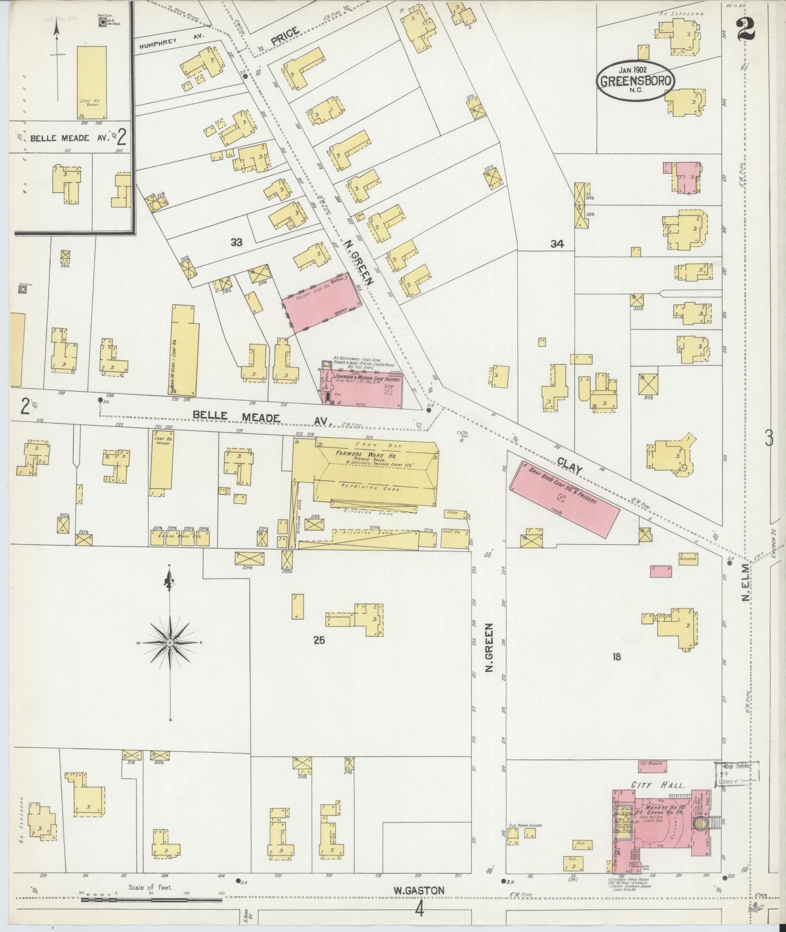 Sanborn Fire Insurance Map from Greensboro, Guilford County, North Carolina (1902), Sheet #0002 - Complete Map Set gallery image, historic Sanborn map, vintage wall art, North Carolina North Carolina