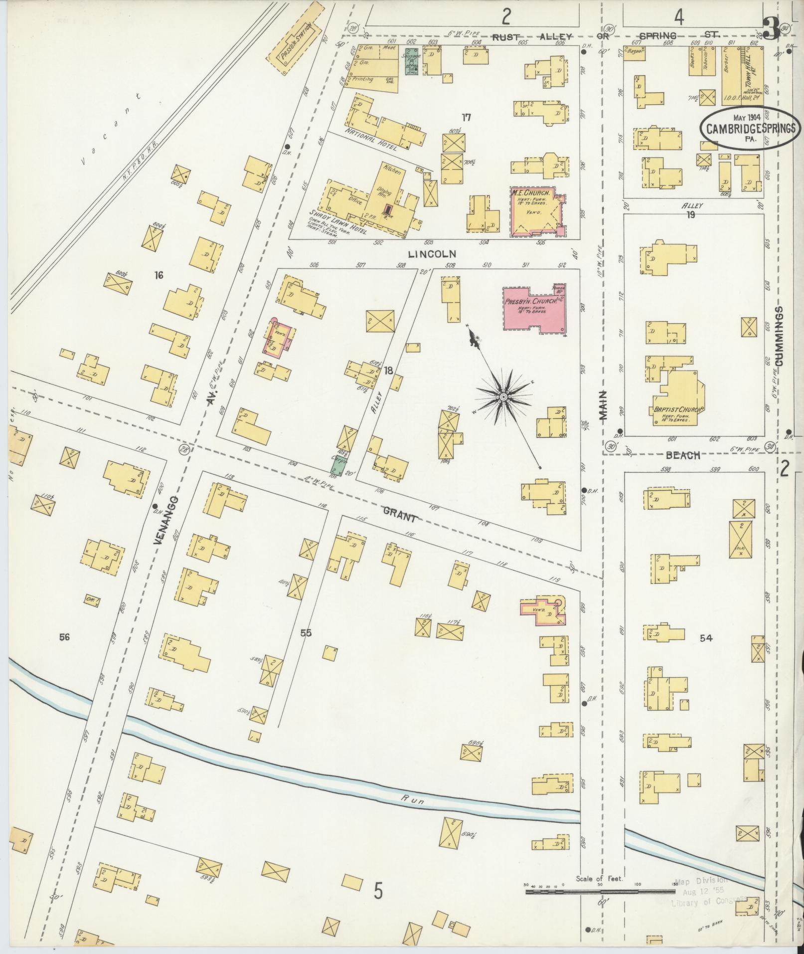 Sanborn Fire Insurance Map from Cambridge Springs, Crawford County, Pennsylvania (1904), Sheet #0003 - Historic Sanborn Fire Insurance Map Print, vintage old map wall art, antique decor, genealogy gift, Pennsylvania Pennsylvania map