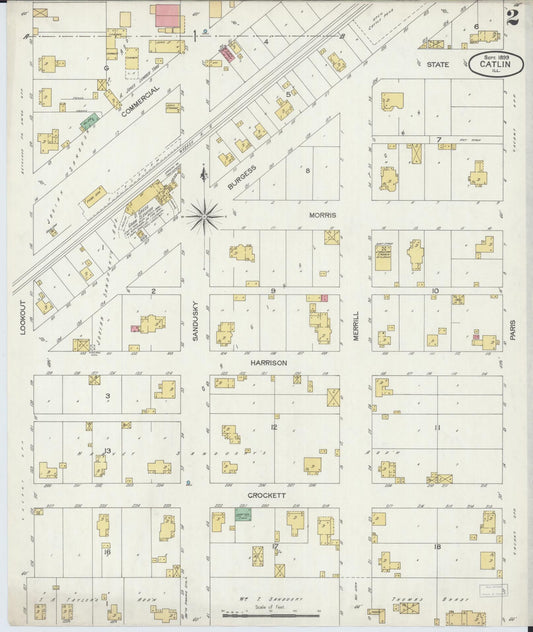 Sanborn Fire Insurance Map from Catlin, Vermilion County, Illinois (1899), Sheet #0002 - Historic Sanborn Fire Insurance Map Print, vintage old map wall art, antique decor, genealogy gift, Illinois Illinois map