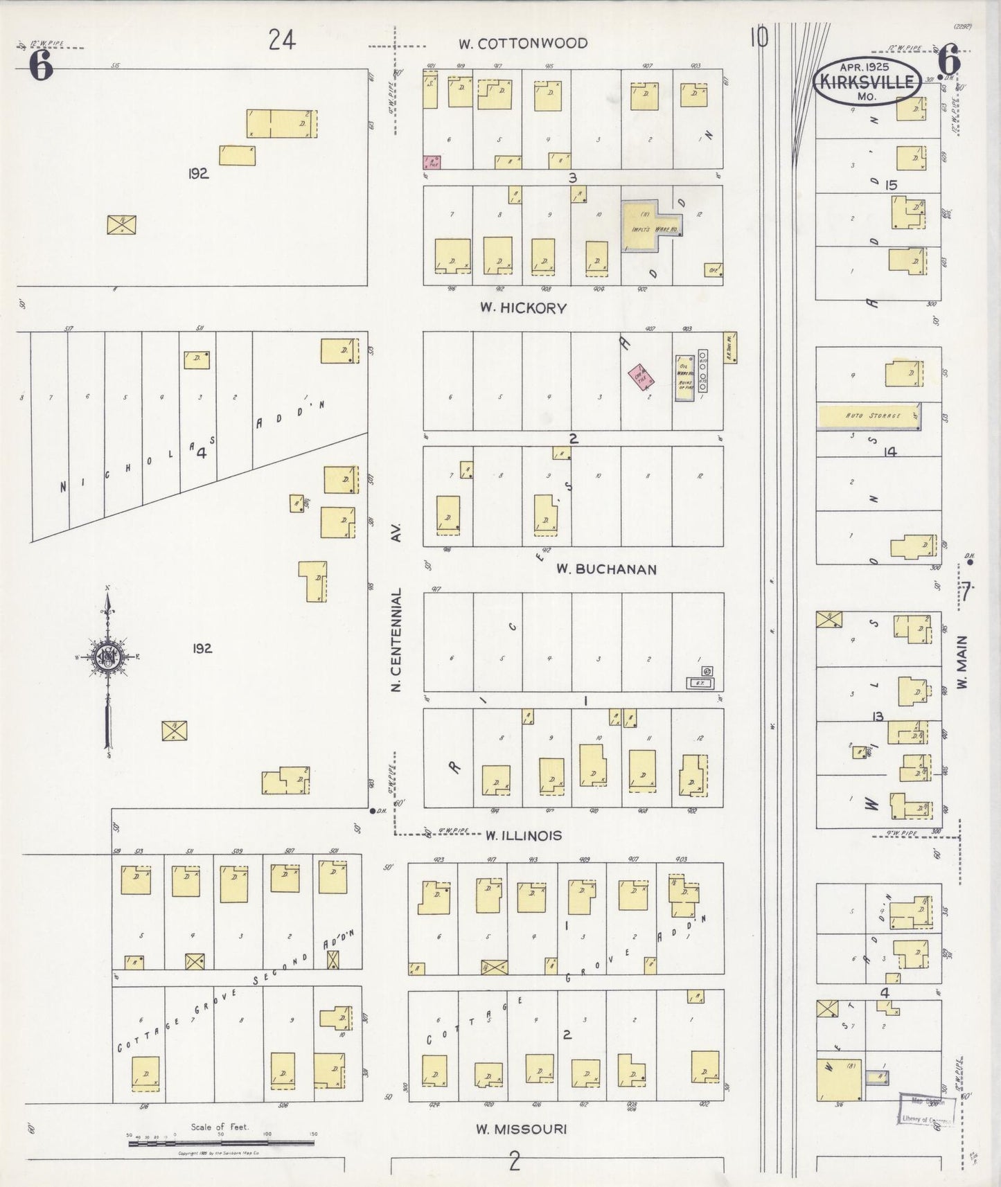 Sanborn Fire Insurance Map from Kirksville, Adair County, Missouri (1925), Sheet #0006 - Historic Sanborn Fire Insurance Map Print, vintage old map wall art, antique decor, genealogy gift, Missouri Missouri map