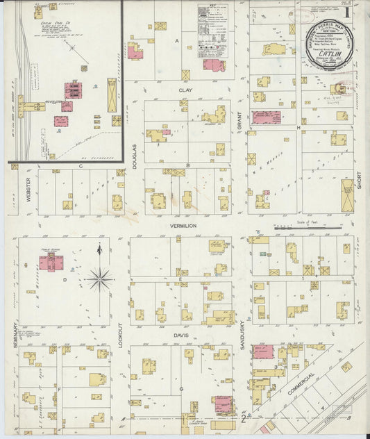 Sanborn Fire Insurance Map from Catlin, Vermilion County, Illinois (1899), Sheet #0001 - Historic Sanborn Fire Insurance Map Print, vintage old map wall art, antique decor, genealogy gift, Illinois Illinois map