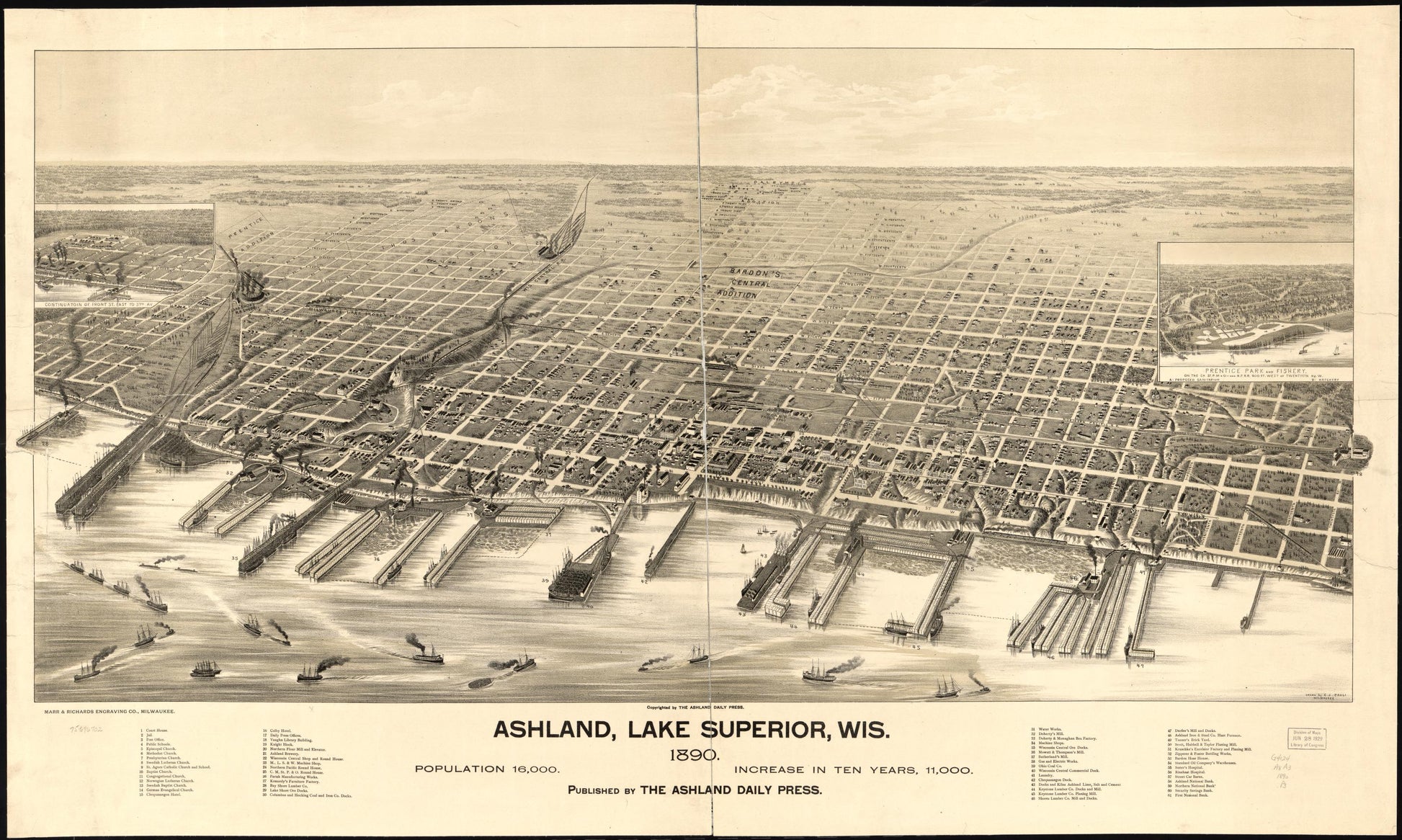 Ashland, Lake Superior, Wis. 1890. (1890) – Historic Bird’s-Eye View Panorama Print