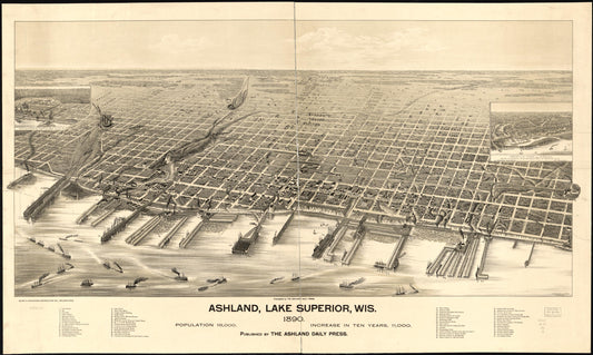Ashland, Lake Superior, Wis. 1890. (1890) – Historic Bird’s-Eye View Panorama Print