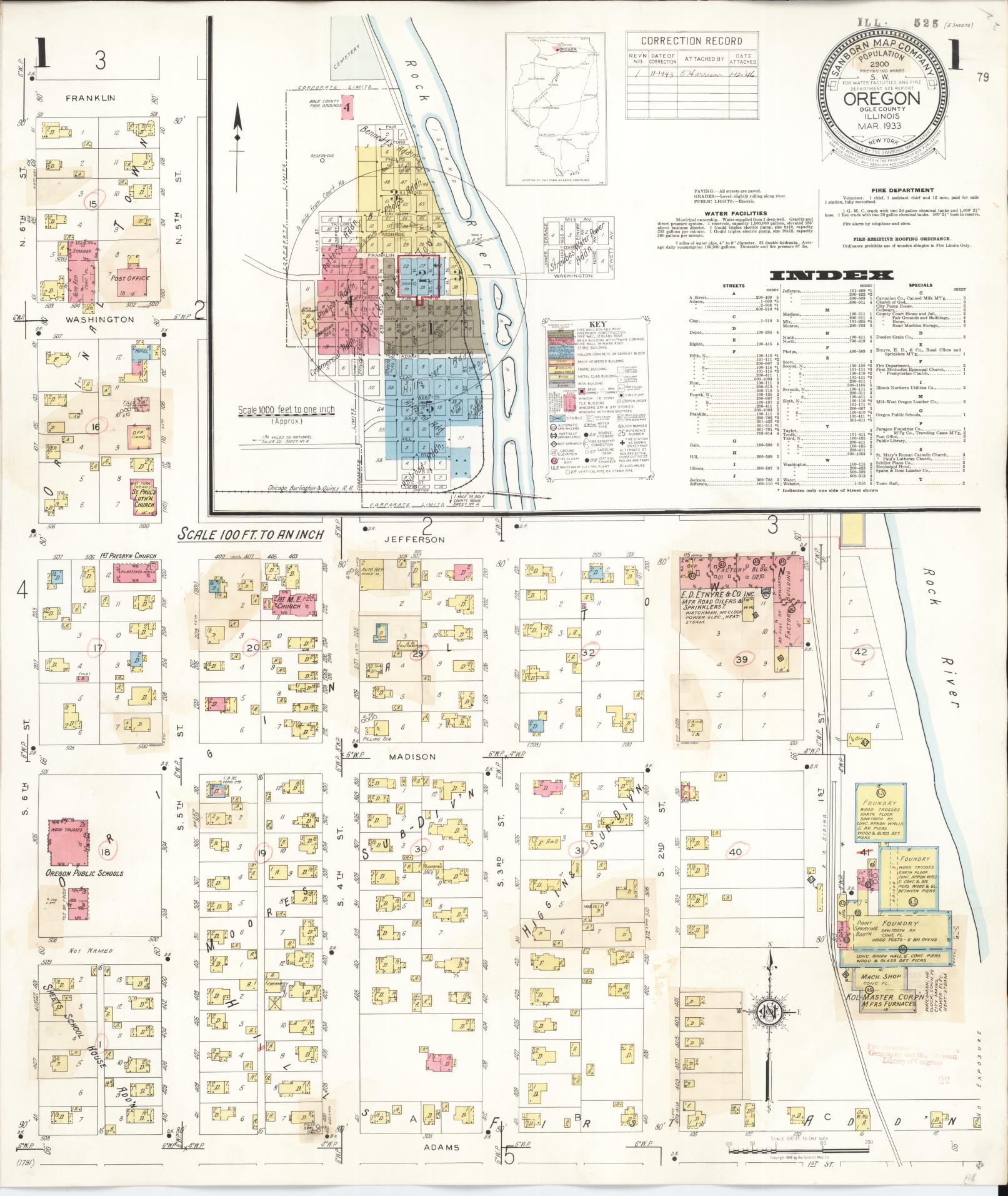 Sanborn Fire Insurance Map from Oregon, Ogle County, Illinois (1943), Sheet #0001 - Complete Map Set gallery image, historic Sanborn map, vintage wall art, Oregon Oregon