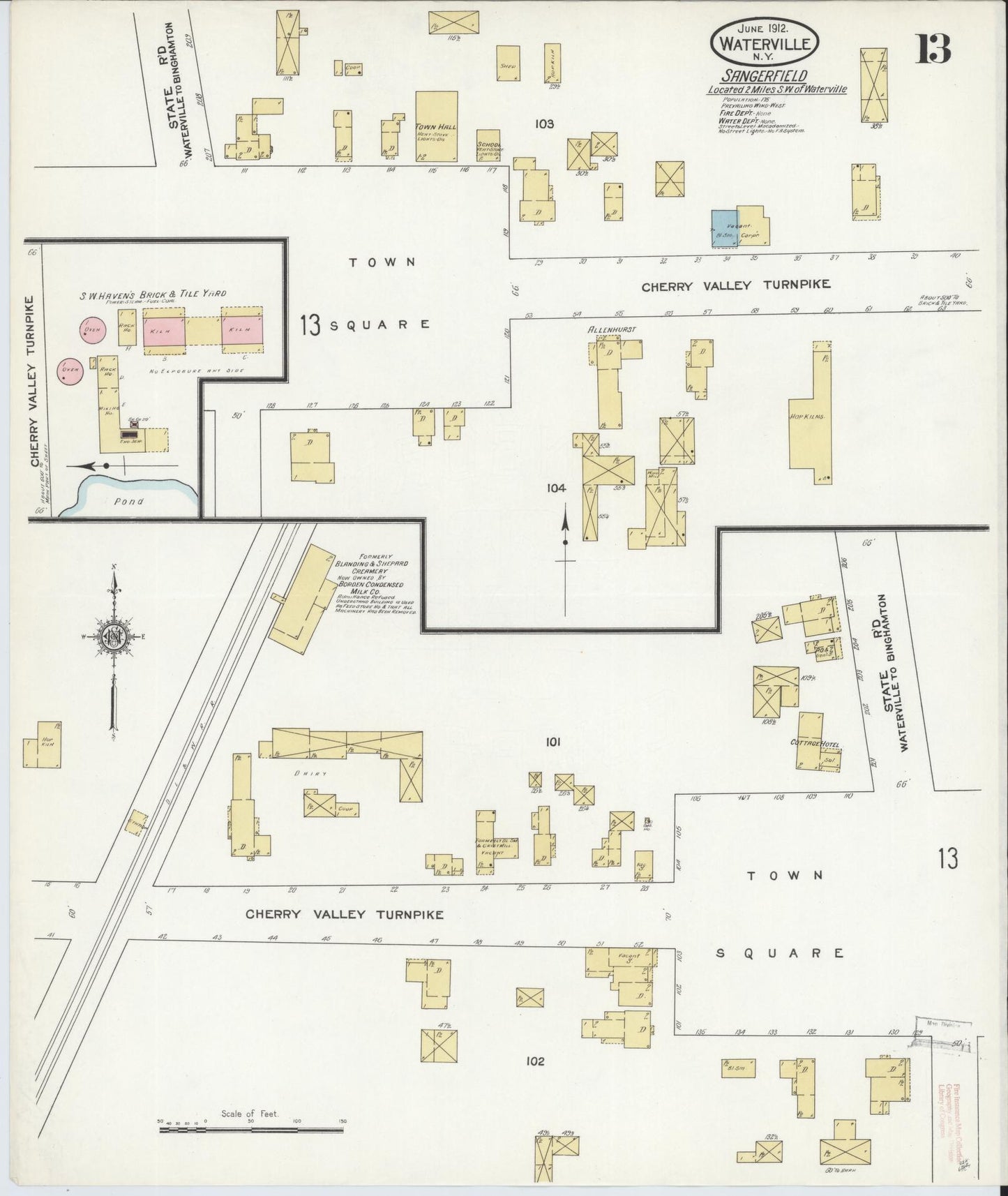 Sanborn Fire Insurance Map from Waterville, Oneida County, New York (1912), Sheet #0013 - Complete Map Set gallery image, historic Sanborn map, vintage wall art, New York New York