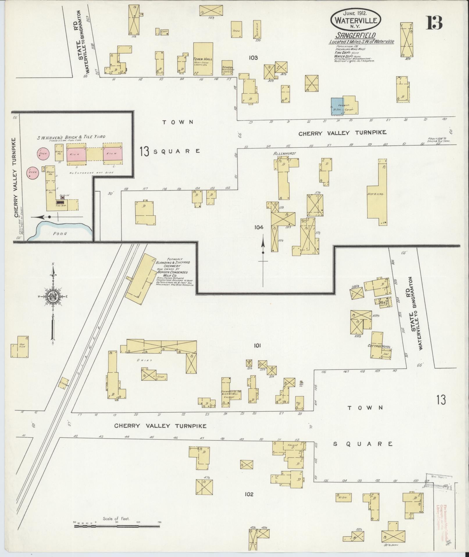 Sanborn Fire Insurance Map from Waterville, Oneida County, New York (1912), Sheet #0013 - Complete Map Set gallery image, historic Sanborn map, vintage wall art, New York New York