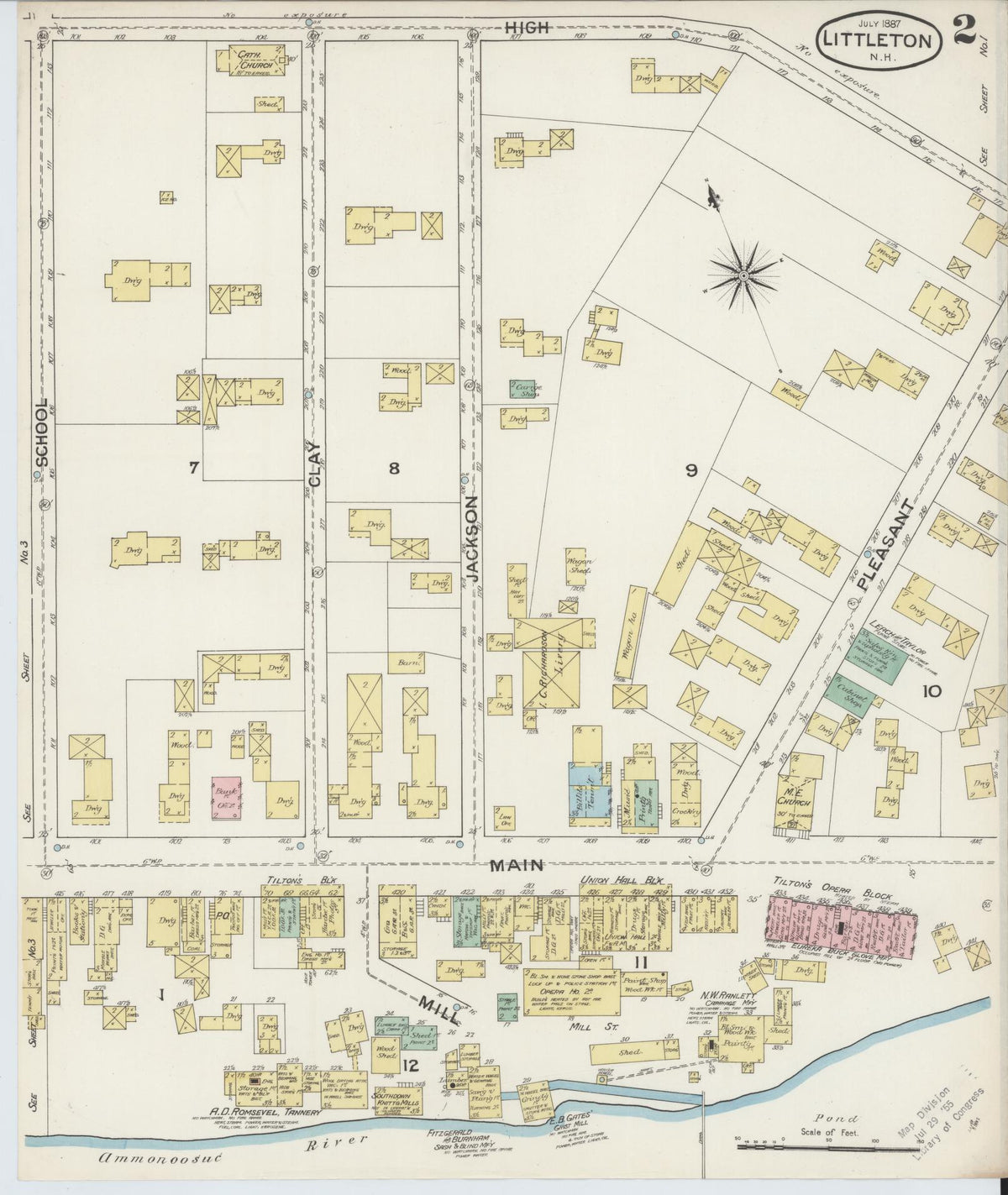 Sanborn Fire Insurance Map from Littleton, Grafton County, New Hampshire (1887), Sheet #0002 - Complete Map Set gallery image, historic Sanborn map, vintage wall art, New Hampshire New Hampshire