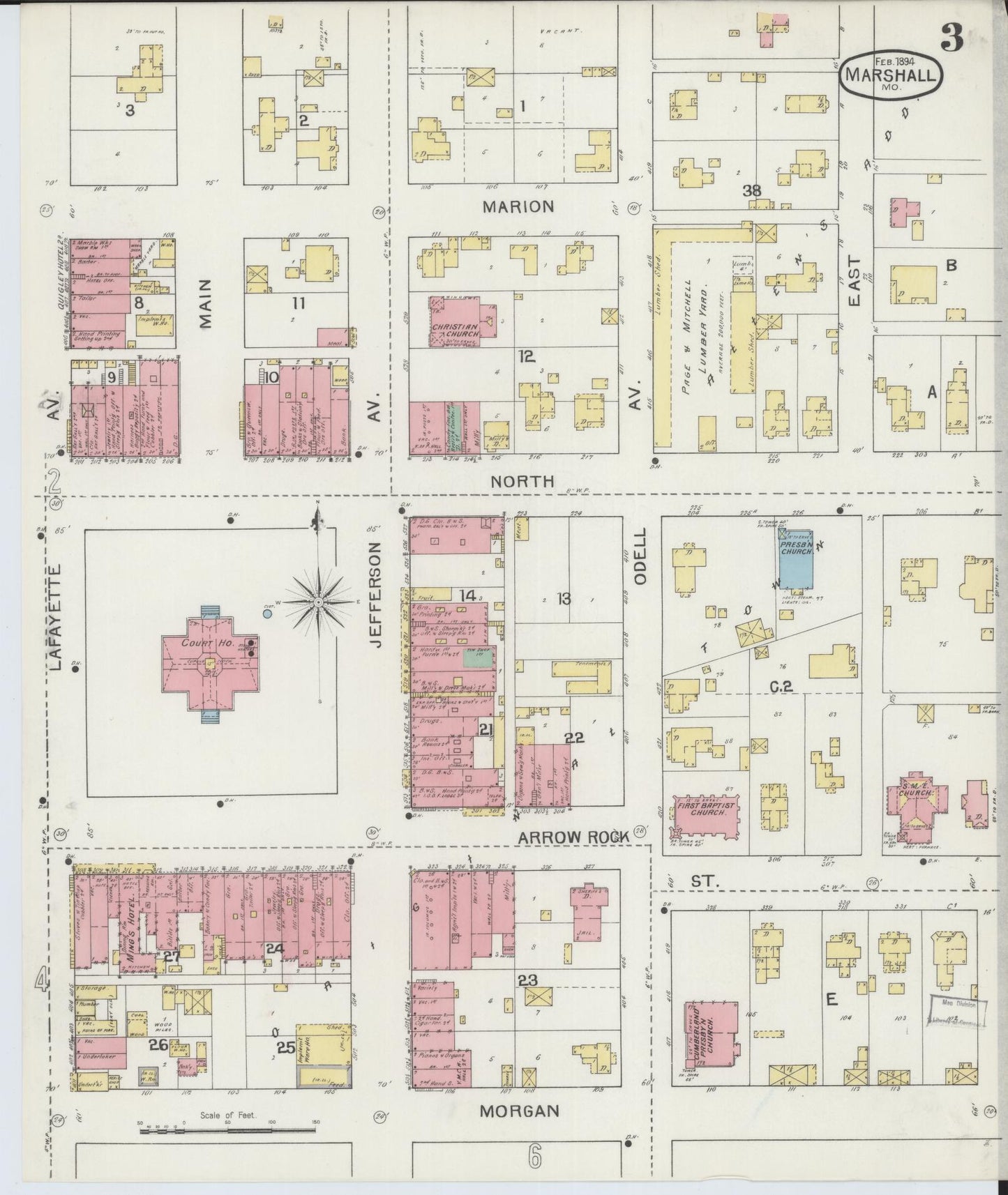 Sanborn Fire Insurance Map from Marshall, Saline County, Missouri (1894), Sheet #0003 - Complete Map Set gallery image, historic Sanborn map, vintage wall art, Missouri Missouri