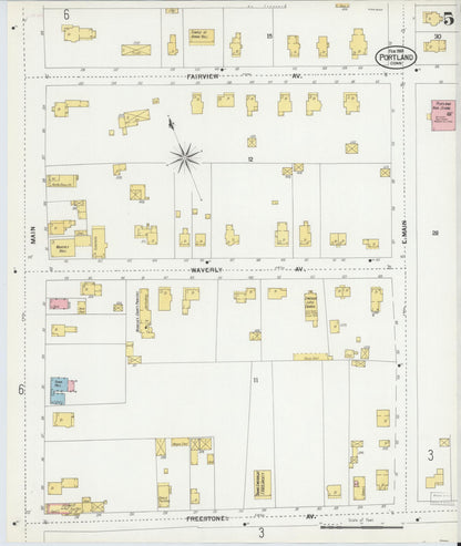 Sanborn Fire Insurance Map from Portland, Middlesex County, Connecticut (1901), Sheet #0005 - Complete Map Set gallery image, historic Sanborn map, vintage wall art, Connecticut Connecticut
