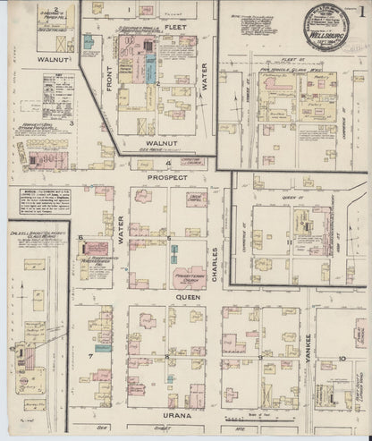 Sanborn Fire Insurance Map from Wellsburg, Brooke County, West Virginia (1884), Sheet #0001 - Complete Map Set gallery image, historic Sanborn map, vintage wall art, West Virginia West Virginia