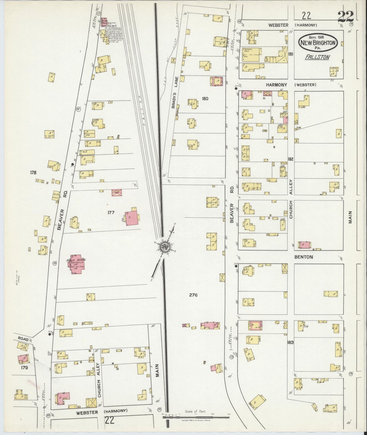 Sanborn Fire Insurance Map from New Brighton, Beaver County, Pennsylvania (1918), Sheet #0022 - Historic Sanborn Fire Insurance Map Print, vintage old map wall art, antique decor, genealogy gift, Pennsylvania Pennsylvania map