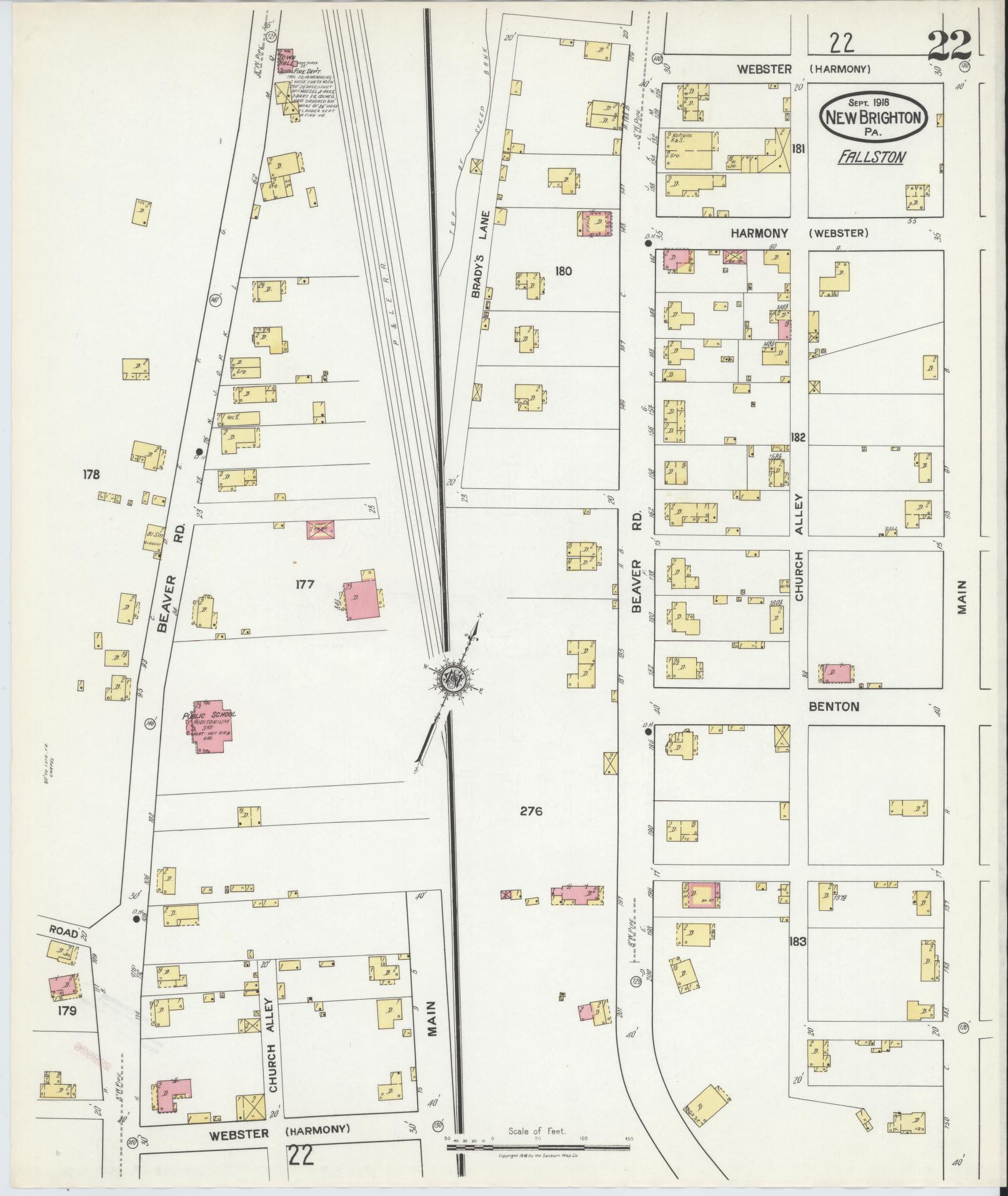 Sanborn Fire Insurance Map from New Brighton, Beaver County, Pennsylvania (1918), Sheet #0022 - Historic Sanborn Fire Insurance Map Print, vintage old map wall art, antique decor, genealogy gift, Pennsylvania Pennsylvania map