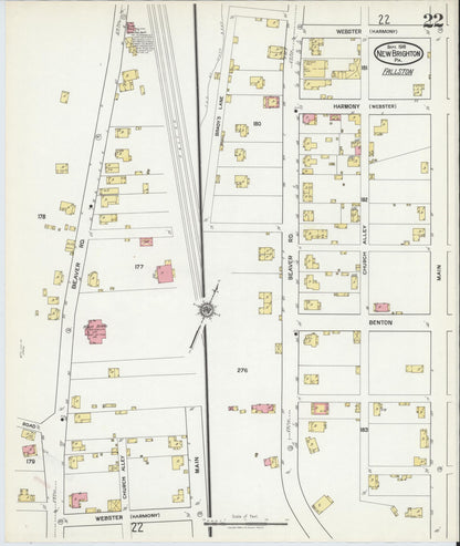 Sanborn Fire Insurance Map from New Brighton, Beaver County, Pennsylvania (1918), Sheet #0022 - Historic Sanborn Fire Insurance Map Print, vintage old map wall art, antique decor, genealogy gift, Pennsylvania Pennsylvania map