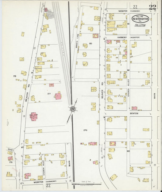 Sanborn Fire Insurance Map from New Brighton, Beaver County, Pennsylvania (1918), Sheet #0022 - Historic Sanborn Fire Insurance Map Print, vintage old map wall art, antique decor, genealogy gift, Pennsylvania Pennsylvania map