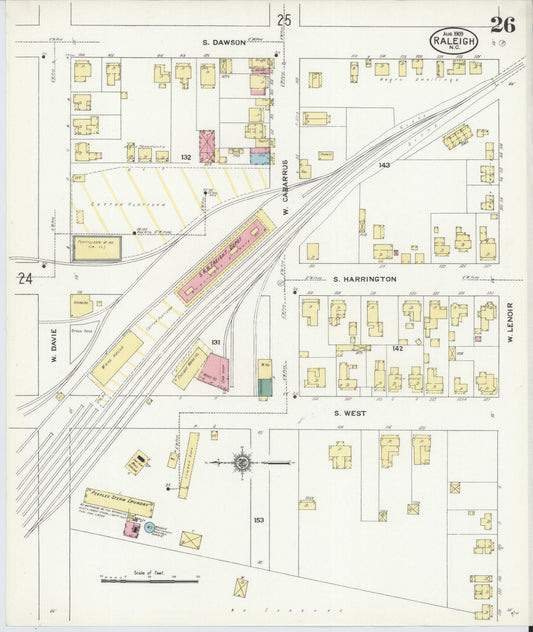 Sanborn Fire Insurance Map from Raleigh, Wake County, North Carolina (1909), Sheet #0026 - Historic Sanborn Fire Insurance Map Print, vintage old map wall art, antique decor, genealogy gift, North Carolina North Carolina map