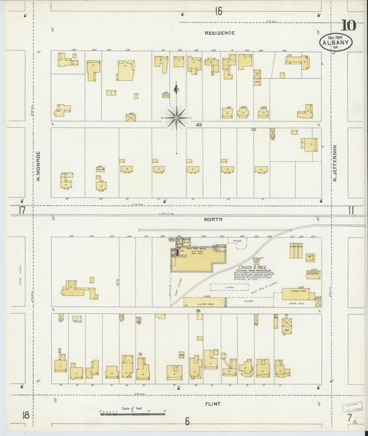 Sanborn Fire Insurance Map from Albany, Dougherty County, Georgia (1905), Sheet #0010 - Historic Sanborn Fire Insurance Map Print, vintage old map wall art, antique decor, genealogy gift, Georgia Georgia map