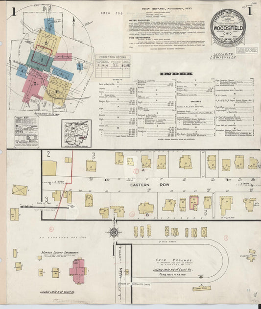 Sanborn Fire Insurance Map from Woodsfield, Monroe County, Ohio (1949), Sheet #0001 - Complete Map Set gallery image, historic Sanborn map, vintage wall art, Ohio Ohio