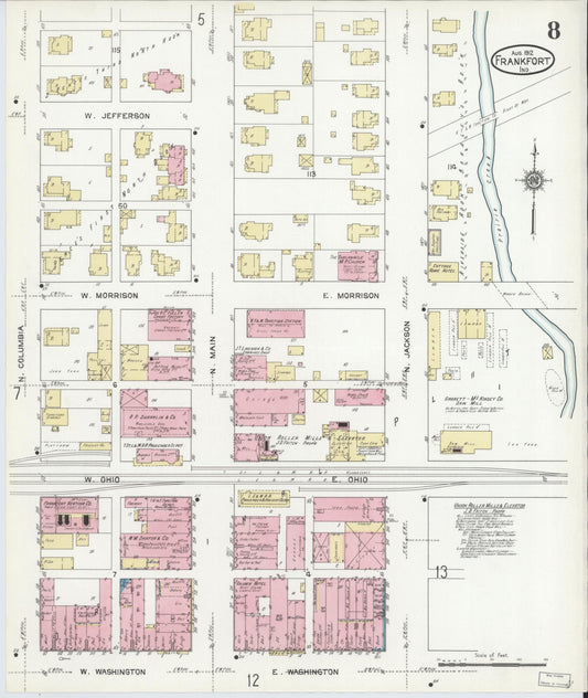 Sanborn Fire Insurance Map from Frankfort, Clinton County, Indiana (1912), Sheet #0008 - Historic Sanborn Fire Insurance Map Print, vintage old map wall art, antique decor, genealogy gift, Indiana Indiana map