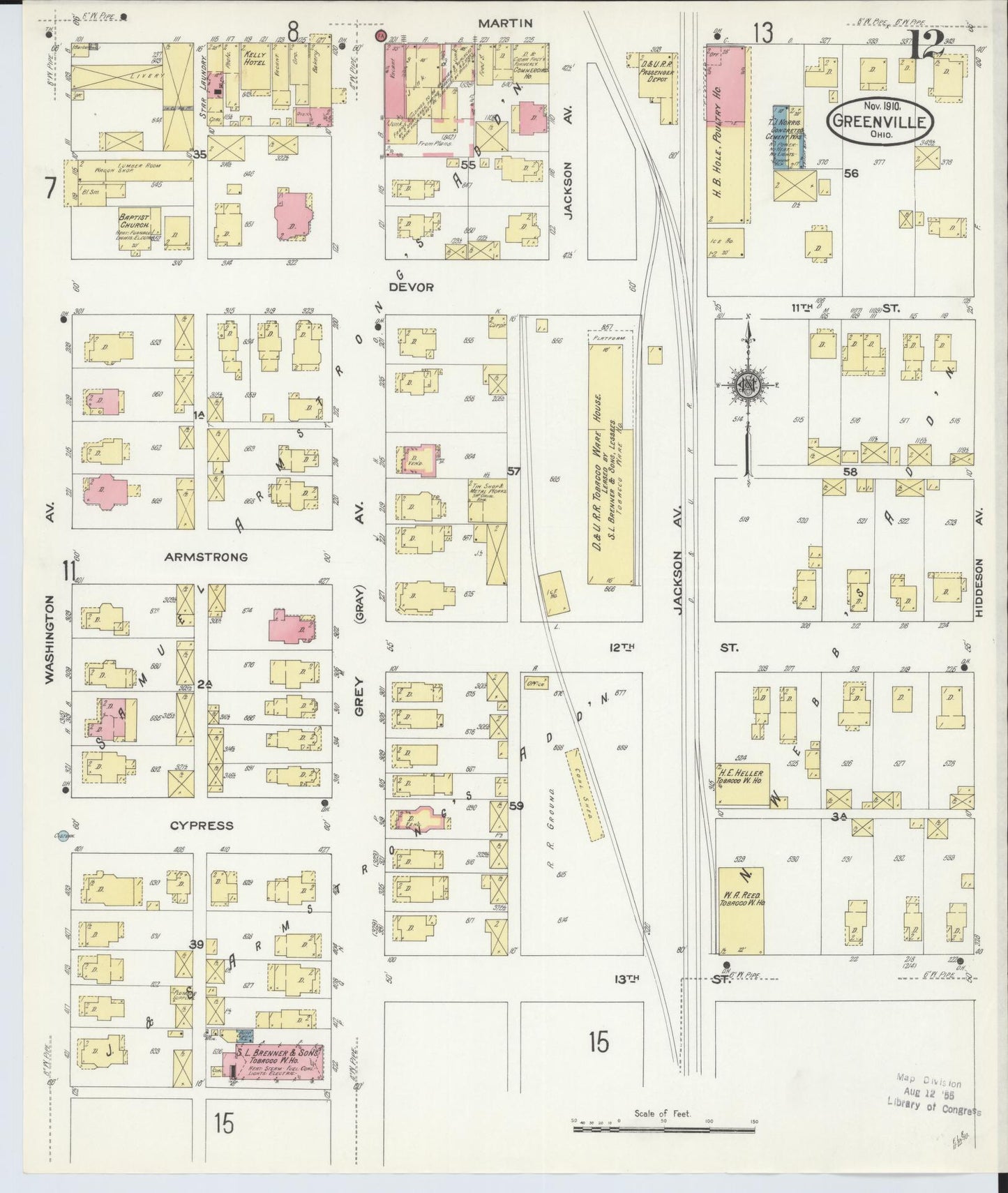 Sanborn Fire Insurance Map from Greenville, Darke County, Ohio (1910), Sheet #0012 - Historic Sanborn Fire Insurance Map Print, vintage old map wall art, antique decor, genealogy gift, Ohio Ohio map