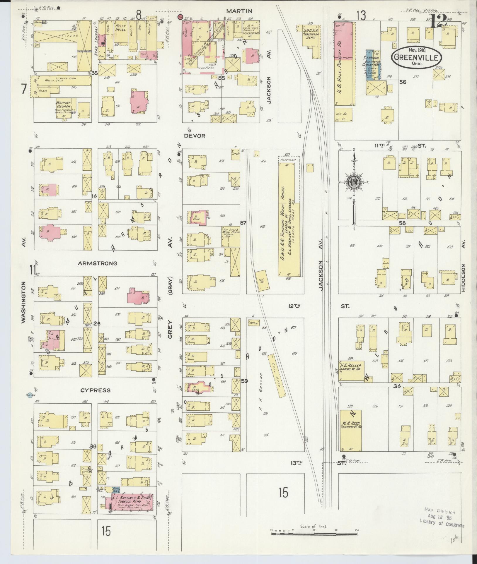 Sanborn Fire Insurance Map from Greenville, Darke County, Ohio (1910), Sheet #0012 - Historic Sanborn Fire Insurance Map Print, vintage old map wall art, antique decor, genealogy gift, Ohio Ohio map