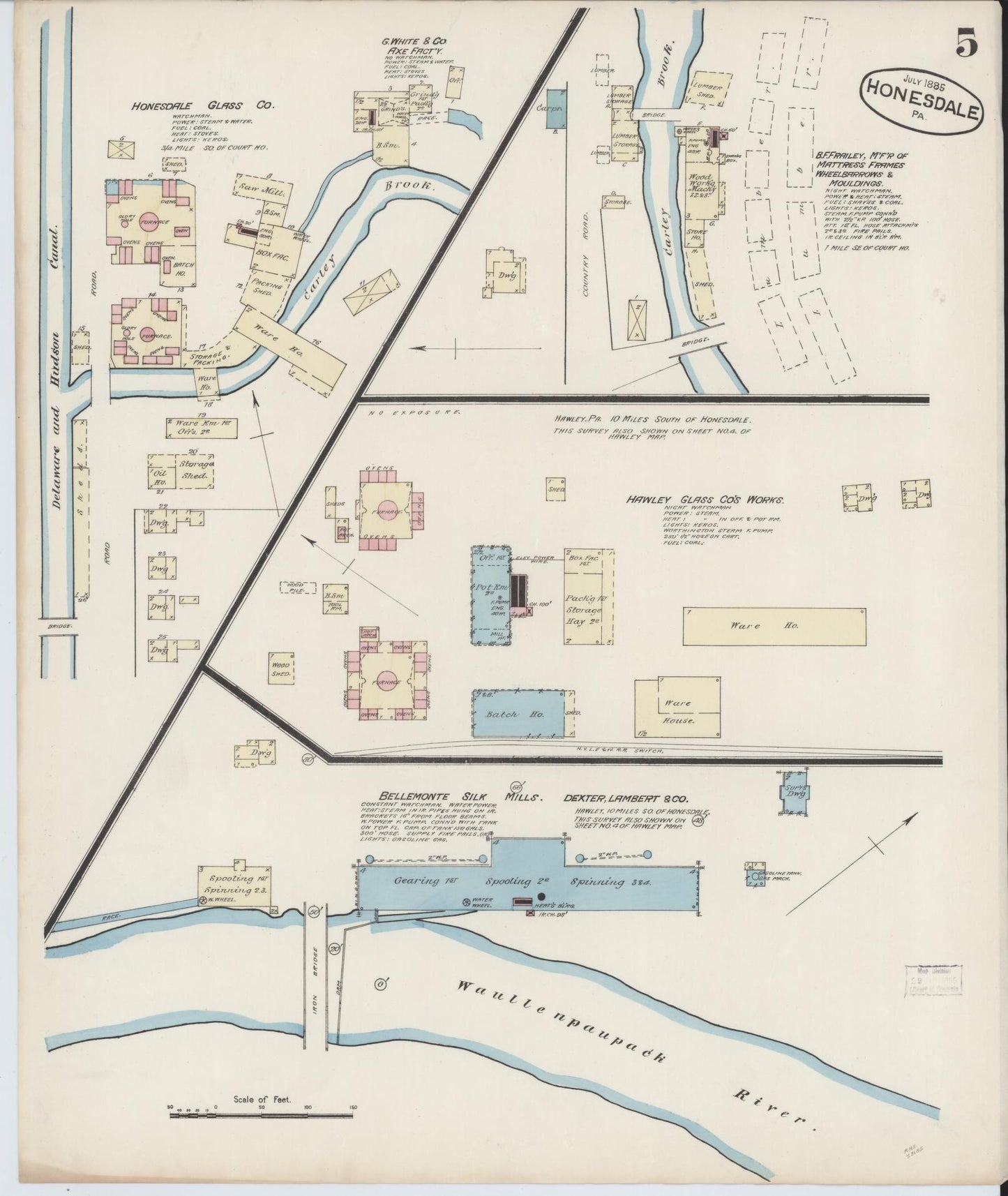 Sanborn Fire Insurance Map from Honesdale, Wayne County, Pennsylvania (1885), Sheet #0005 - Complete Map Set gallery image, historic Sanborn map, vintage wall art, Pennsylvania Pennsylvania