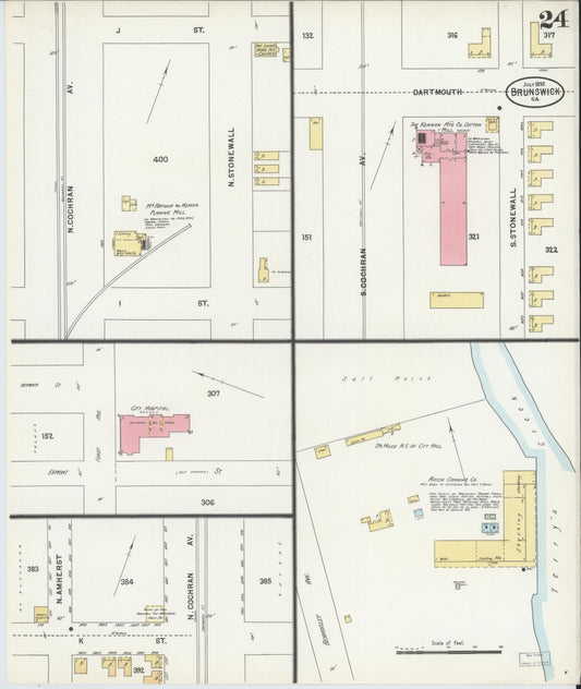 Sanborn Fire Insurance Map from Brunswick, Glynn County, Georgia (1898), Sheet #0024 - Historic Sanborn Fire Insurance Map Print, vintage old map wall art, antique decor, genealogy gift, Georgia Georgia map