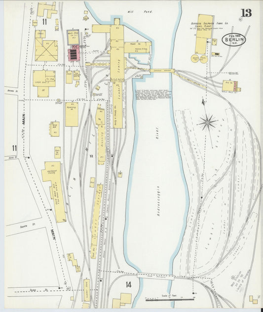 Sanborn Fire Insurance Map from Berlin, Coos County, New Hampshire (1905), Sheet #0013 - Historic Sanborn Fire Insurance Map Print, vintage old map wall art, antique decor, genealogy gift, New Hampshire New Hampshire map