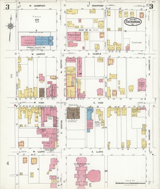 Sanborn Fire Insurance Map from Ebensburg, Cambria County, Pennsylvania (1923), Sheet #0003 - Historic Sanborn Fire Insurance Map Print, vintage old map wall art, antique decor, genealogy gift, Pennsylvania Pennsylvania map