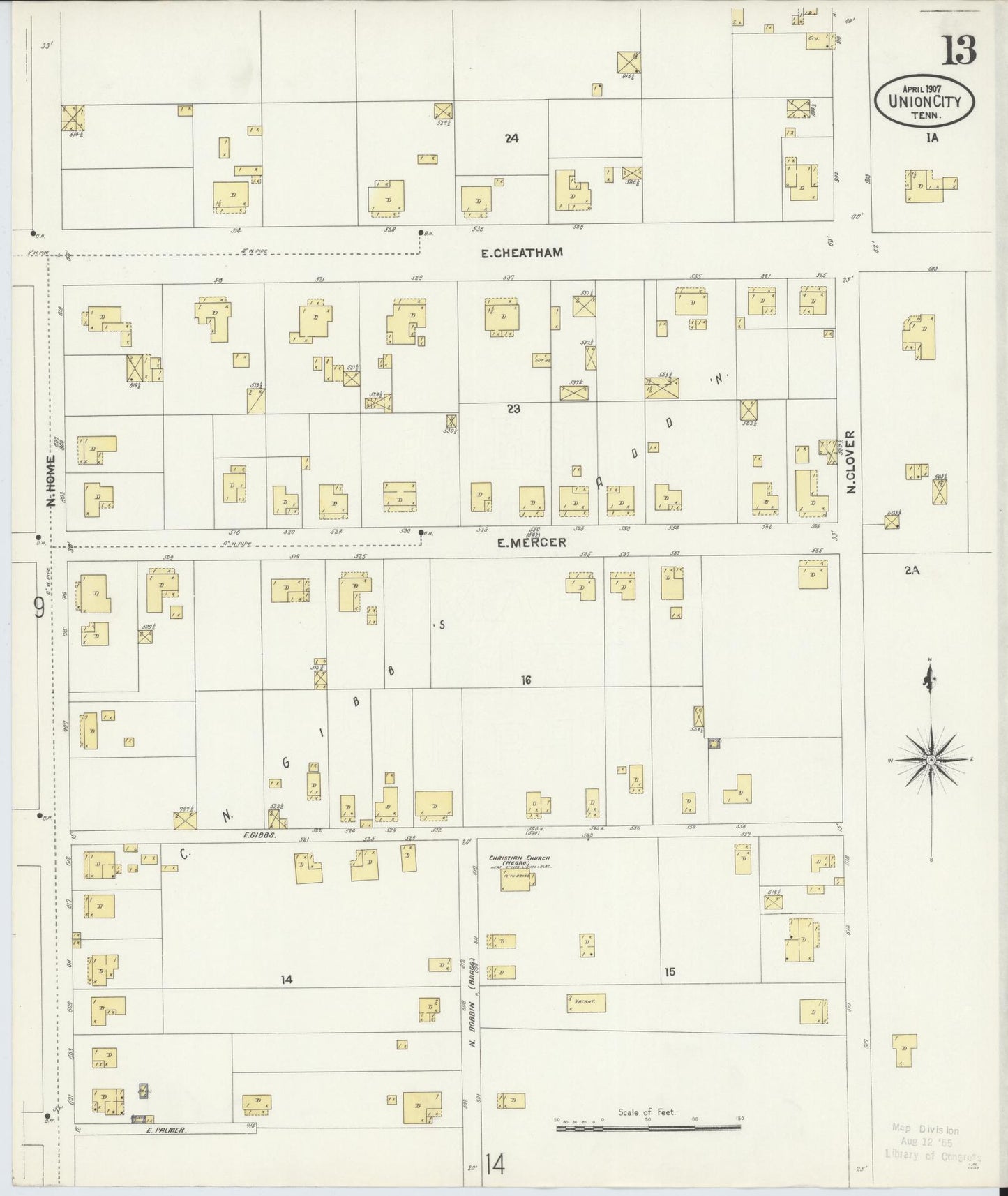 Sanborn Fire Insurance Map from Union City, Obion County, Tennessee (1907), Sheet #0013 - Complete Map Set gallery image, historic Sanborn map, vintage wall art, Tennessee Tennessee