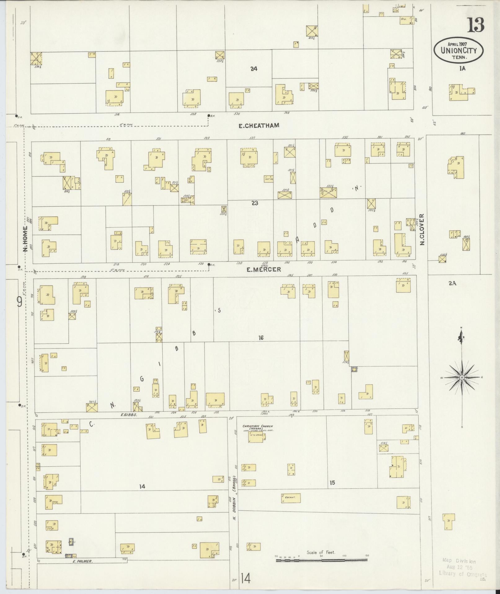 Sanborn Fire Insurance Map from Union City, Obion County, Tennessee (1907), Sheet #0013 - Complete Map Set gallery image, historic Sanborn map, vintage wall art, Tennessee Tennessee