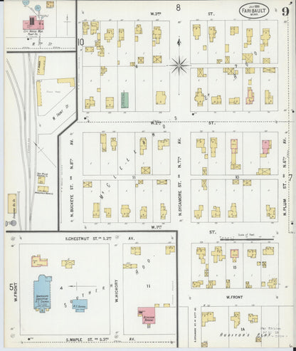 Sanborn Fire Insurance Map from Faribault, Rice County, Minnesota (1899), Sheet #0009 - Complete Map Set gallery image, historic Sanborn map, vintage wall art, Minnesota Minnesota
