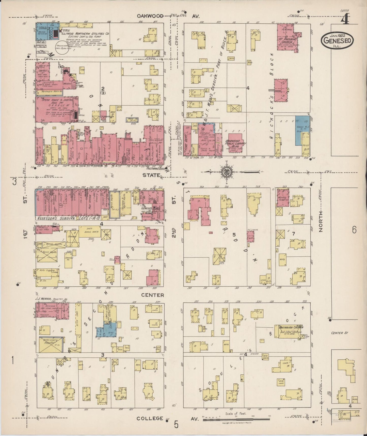 Sanborn Fire Insurance Map from Geneseo, Henry County, Illinois (1922), Sheet #0004 - Complete Map Set gallery image, historic Sanborn map, vintage wall art, Illinois Illinois