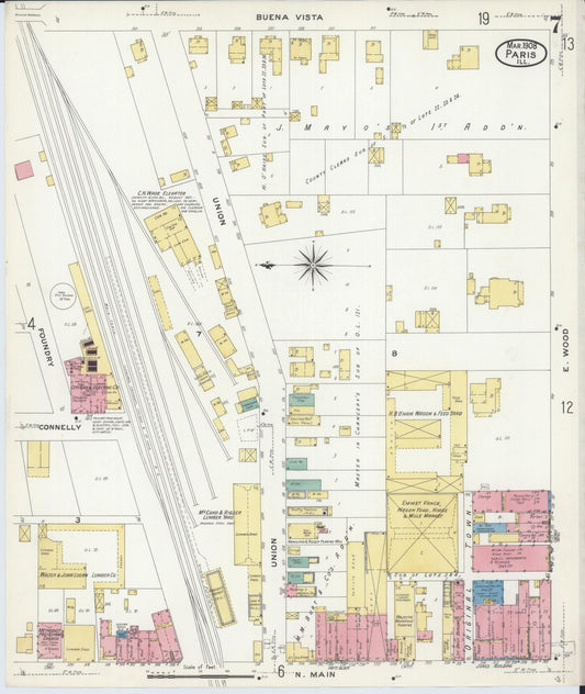 Sanborn Fire Insurance Map from Paris, Edgar County, Illinois (1908), Sheet #0007 - Historic Sanborn Fire Insurance Map Print, vintage old map wall art, antique decor, genealogy gift, Illinois Illinois map